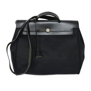 Hermes Yale Bag MM Shoulder Bag Black Silver Canvas Leather